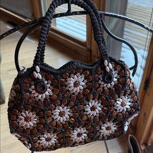 Handcrafted vintage Floral Seashell Beaded lined Hand Bag